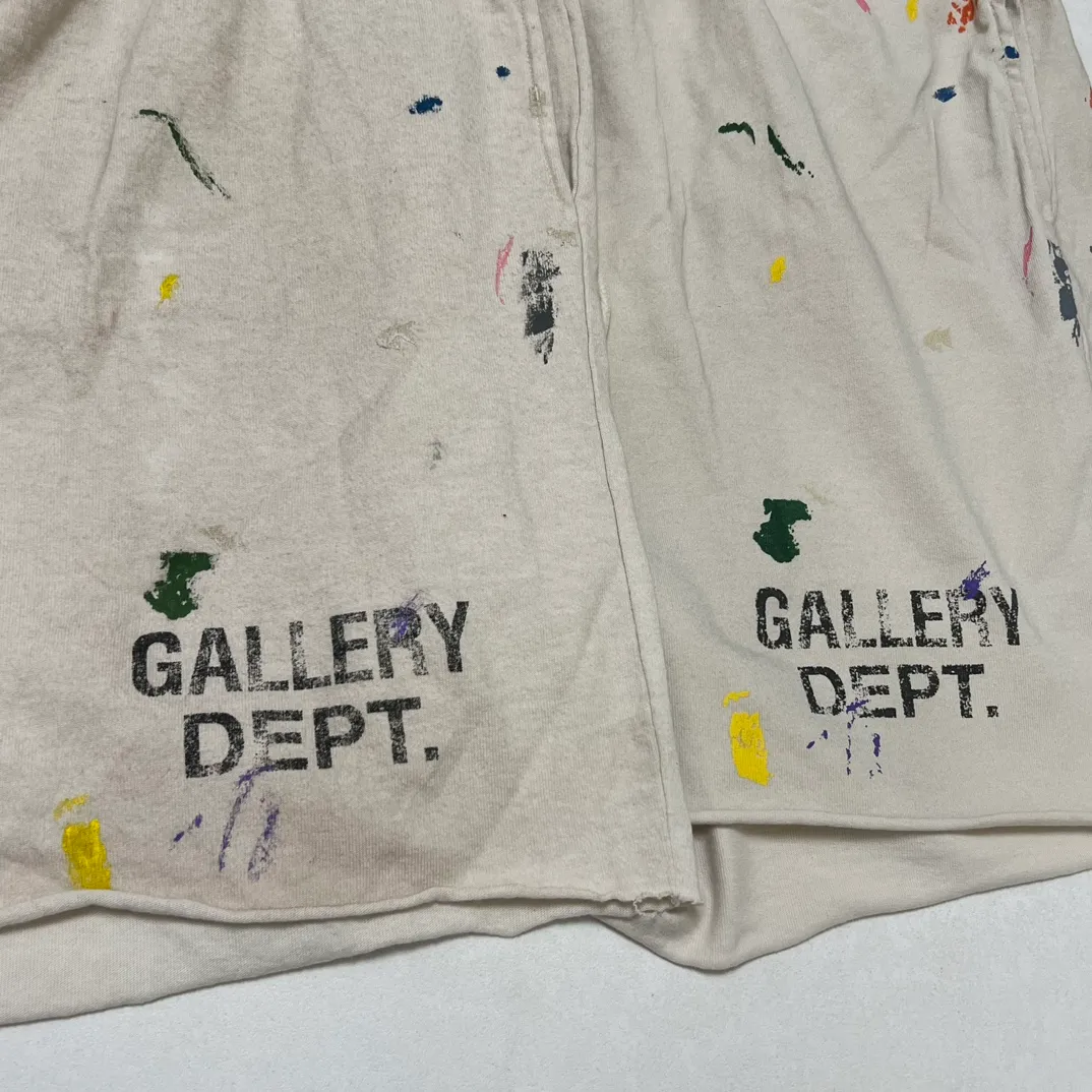 Proofing VS ZP GALLERY DEPT. INSOMNIA SHORTS/WHITE English mud-dyed and ink-splashed shorts, off-white S-XL, super comfortable and breathable fabric, free the lower body, be an American boy, heavy wash, mud-dyed and distressed, super complex ink-splashed graffiti